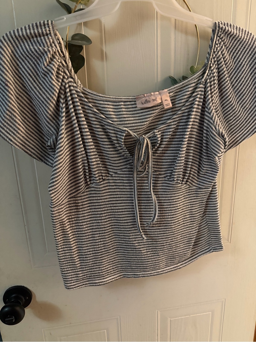 Willow & root black & White Striped Tie-Front Crop Top